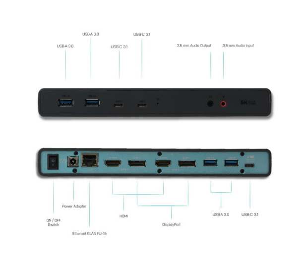 i-tec USB 3.0 / USB-C / TB3 2x 4K 1x 5K Display Dock DP HDMI PD 65 - 456371 - zdjęcie 4